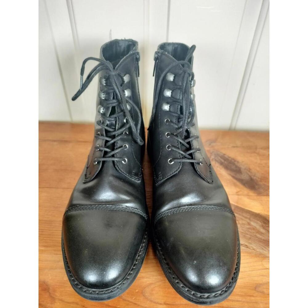 Zara Man Black Leather Lace-Up Boots -‎ Side Zip Cap Toe - Mens EU 42 US 9